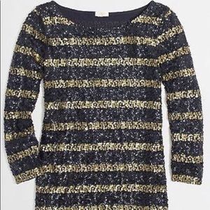 J. Crew Blue and Gold Sequin Top